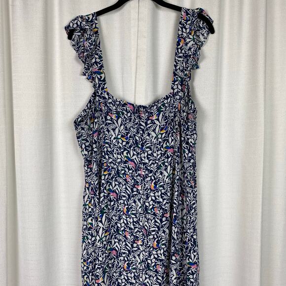 LOFT Blue&White Bird Ruffle Strap Maxi Dress Sz.16 NWT - Picture 11 of 16
